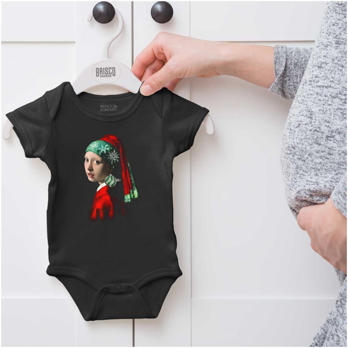 image:imageBrisco Brands Christmas Pearl Ornament Earring Art Baby Romper Boys or GirlsBlack