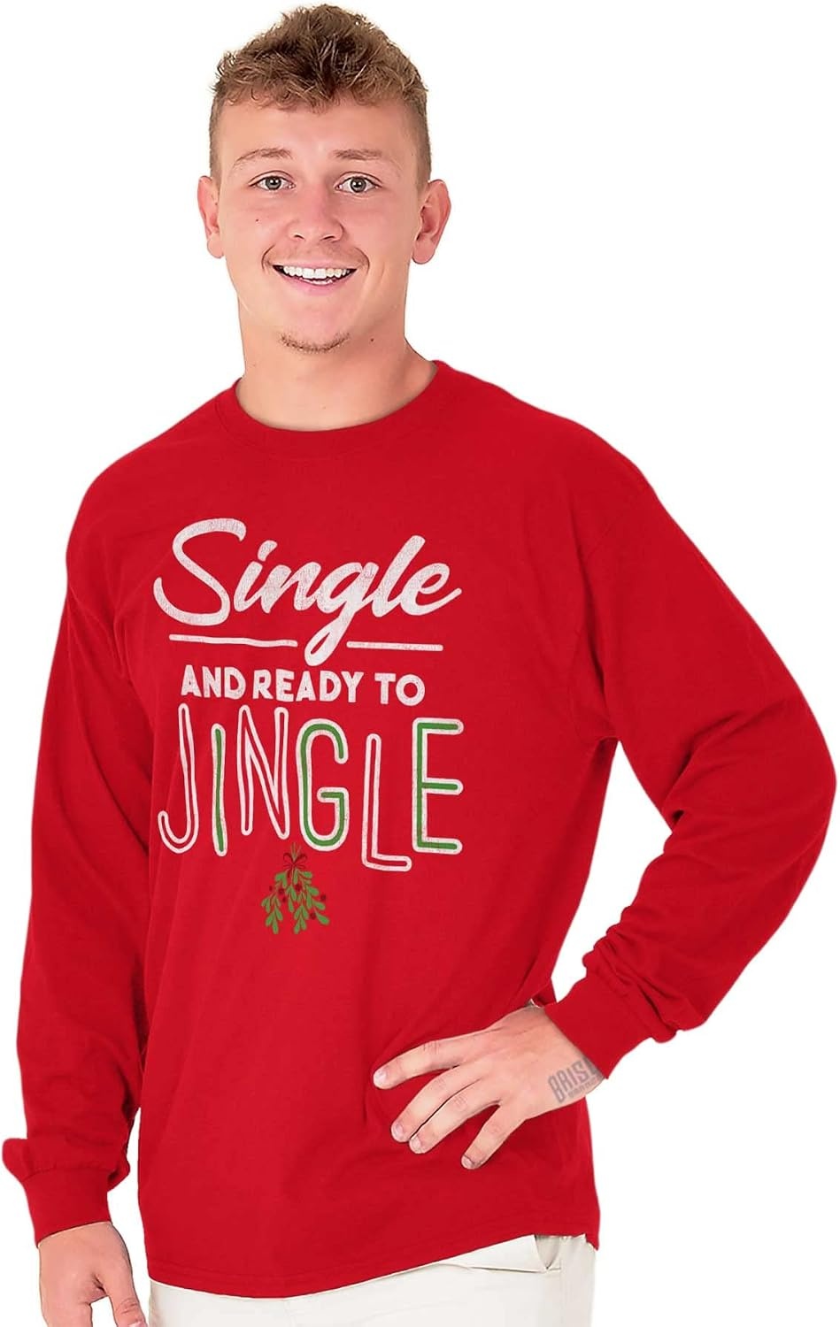 image:imageBrisco Brands Christmas Single and Ready to Jingle Long Sleeve Tshirt Men WomenRed