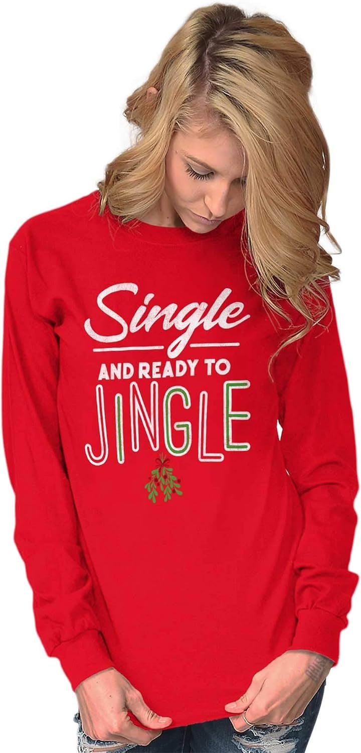 image:imageBrisco Brands Christmas Single and Ready to Jingle Long Sleeve Tshirt Men WomenRed