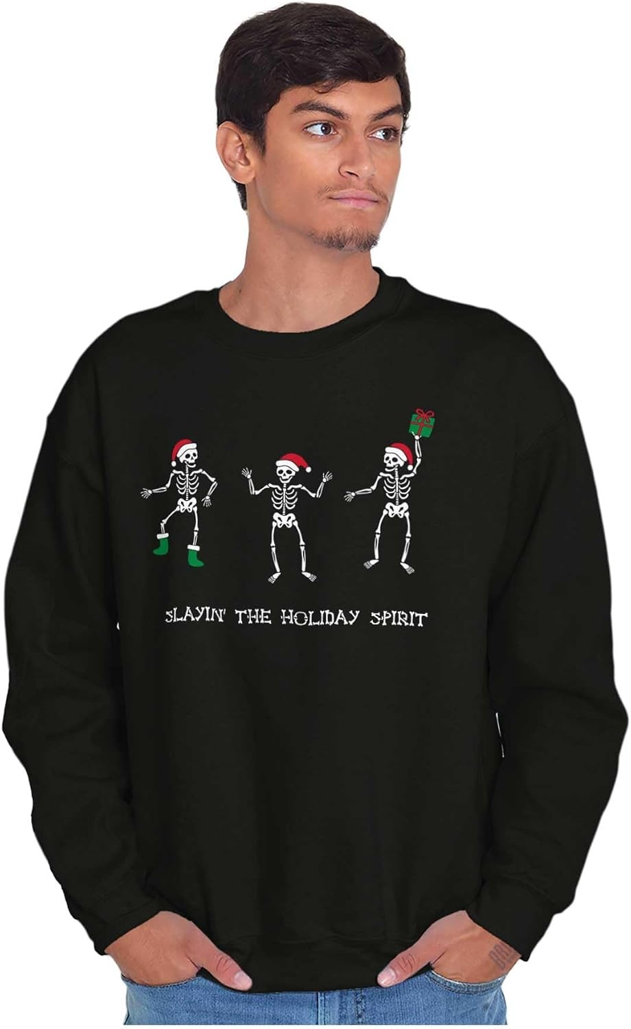 image:imageBrisco Brands Christmas Skeletons Holiday Spirit Sweatshirt for Men or WomenBlack