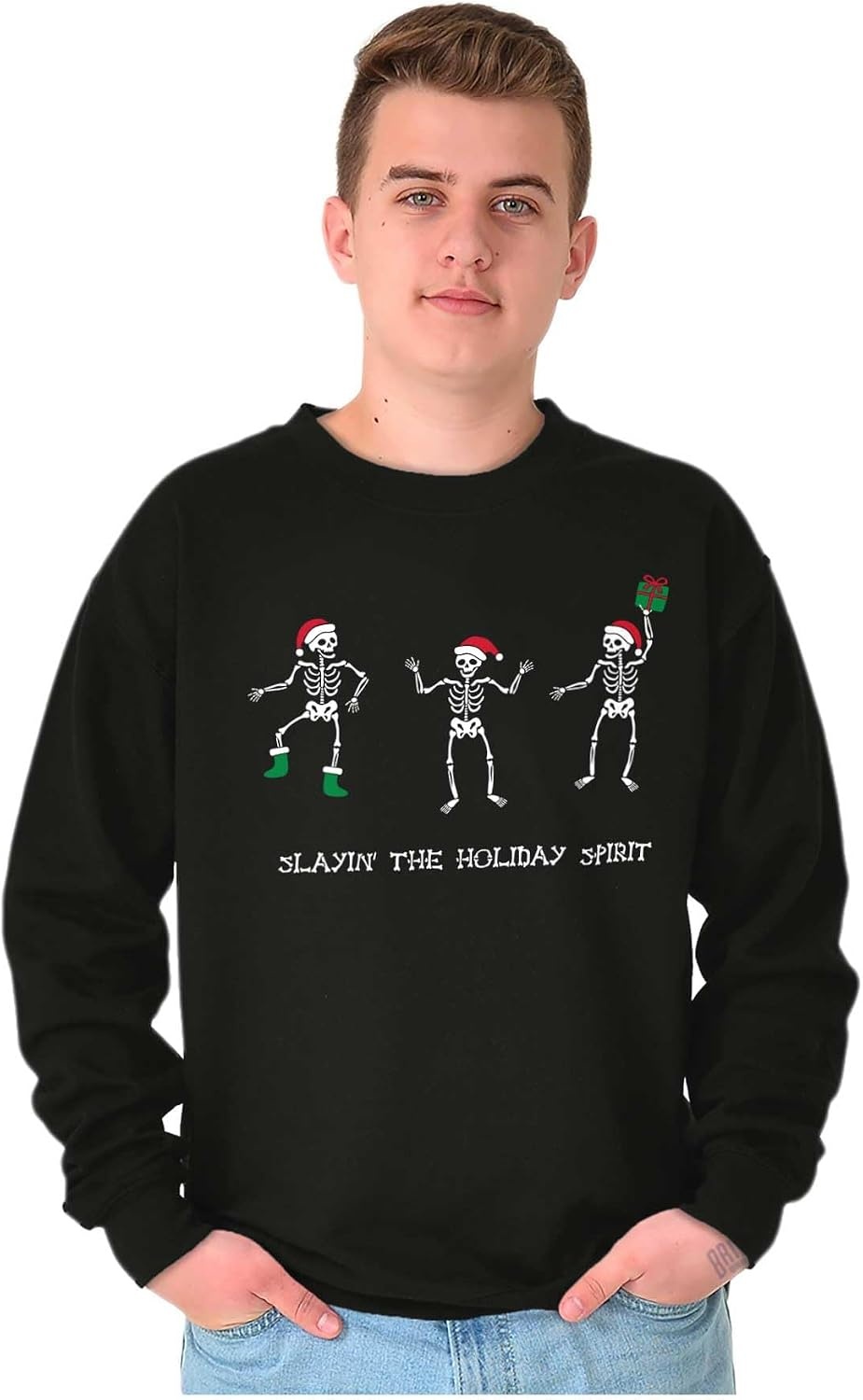 image:imageBrisco Brands Christmas Skeletons Holiday Spirit Sweatshirt for Men or WomenBlack