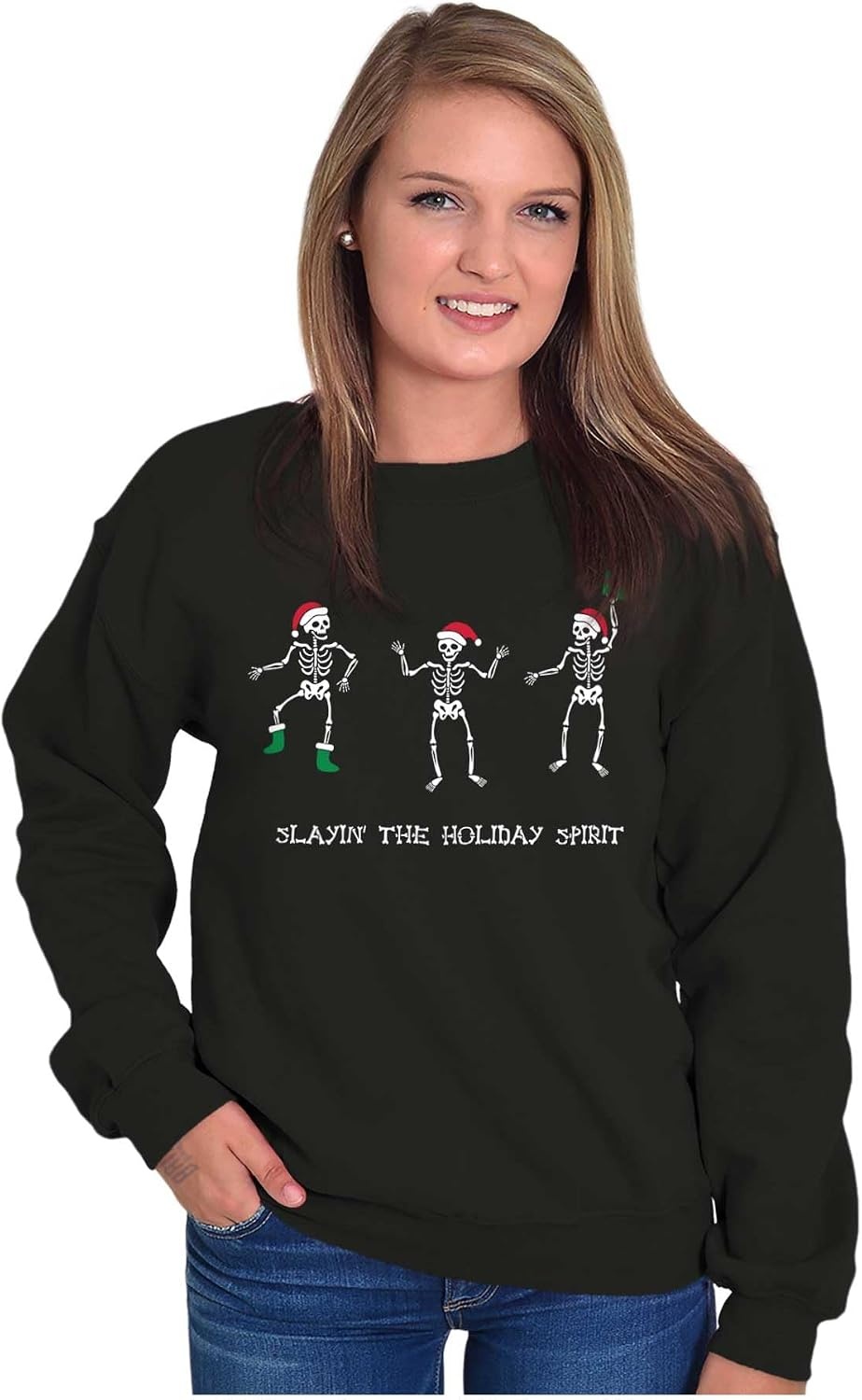 image:imageBrisco Brands Christmas Skeletons Holiday Spirit Sweatshirt for Men or WomenBlack