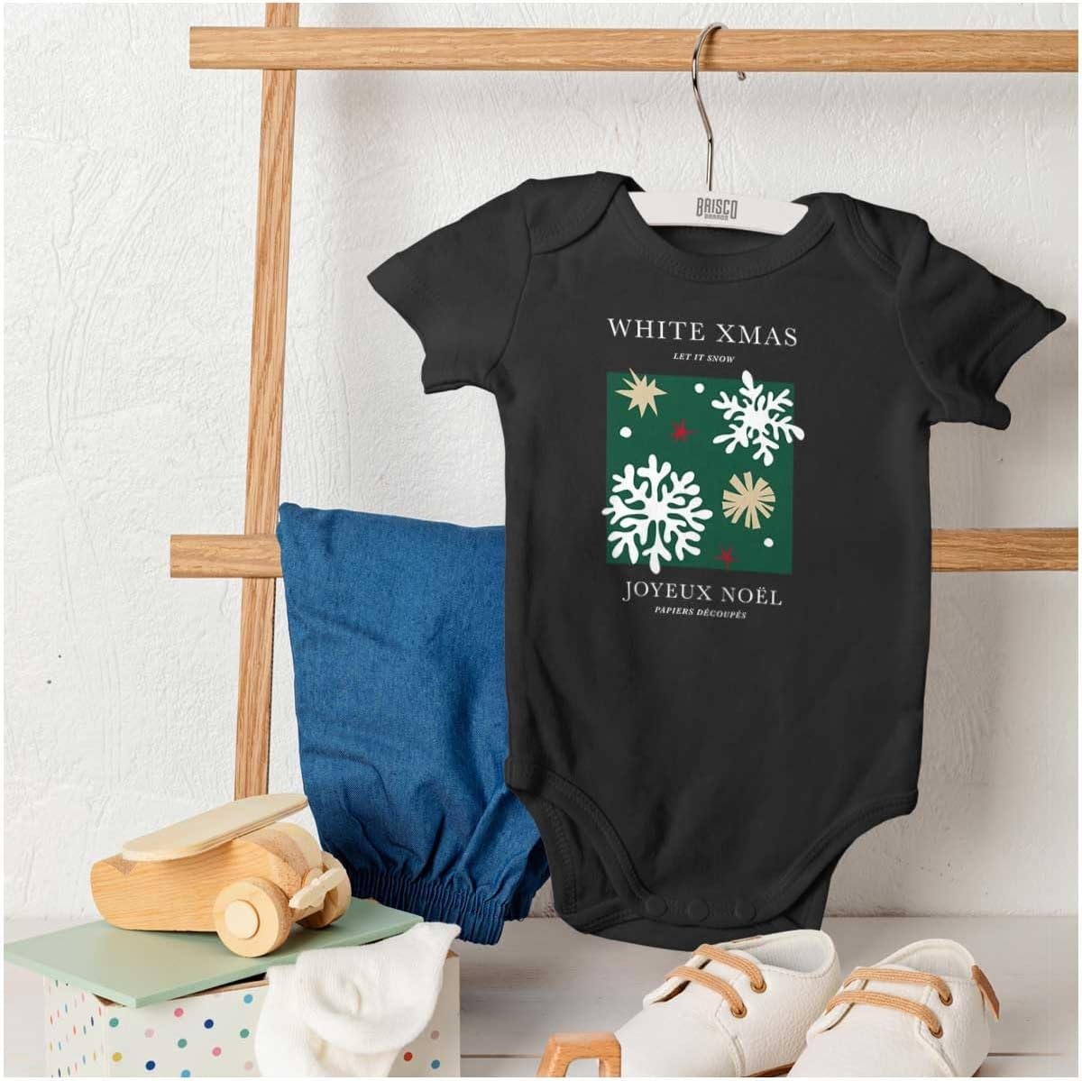 image:imageBrisco Brands Christmas White Xmas Let It Snow Baby Romper Boys or GirlsBlack