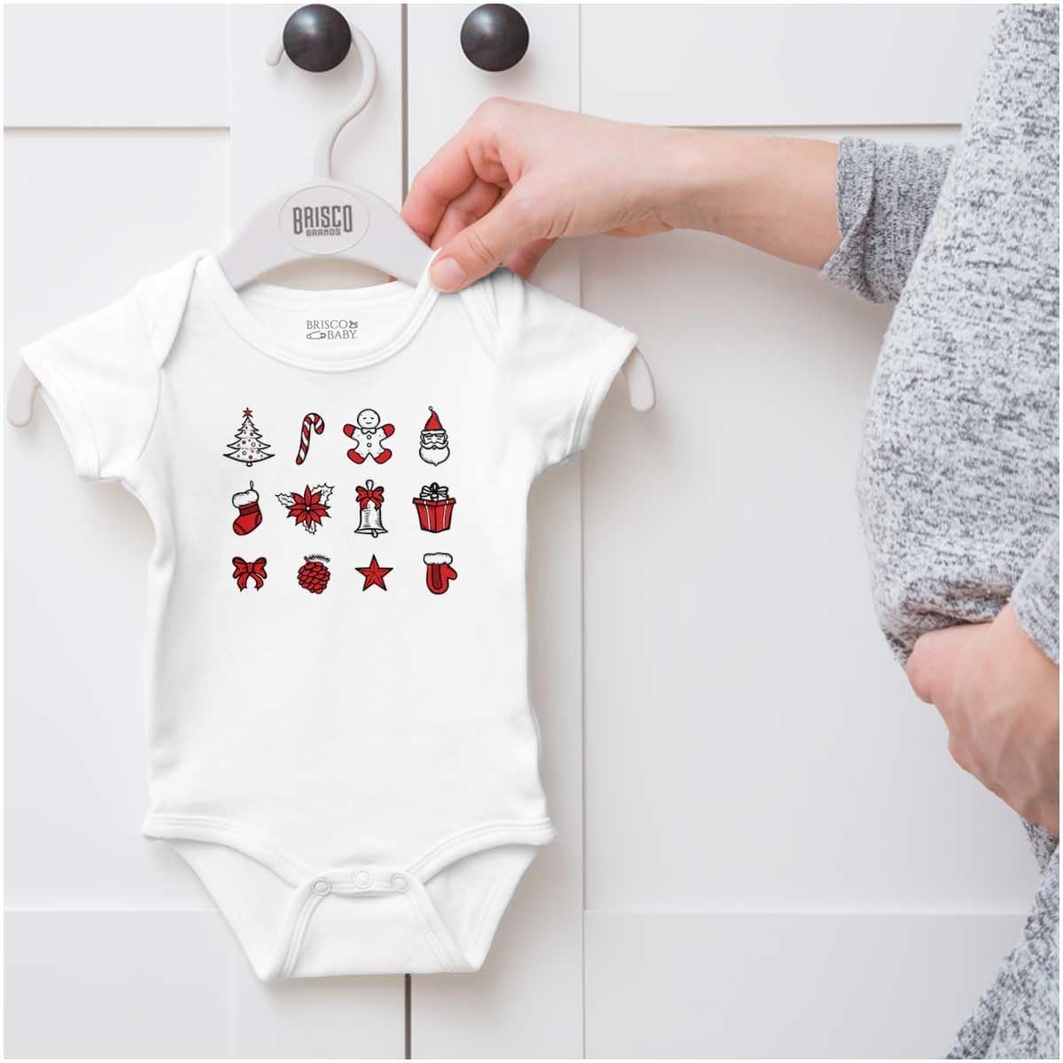 image:imageBrisco Brands Classic Christmas Holiday Ornaments Baby Romper Boys or GirlsWhite