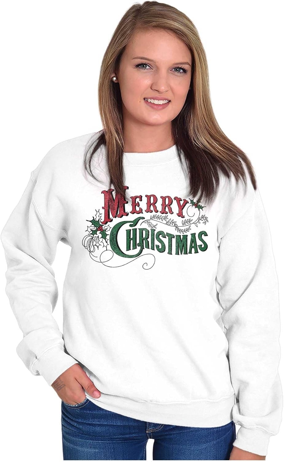 image:imageBrisco Brands Classic Merry Christmas Mistletoe Sweatshirt for Men or WomenWhite
