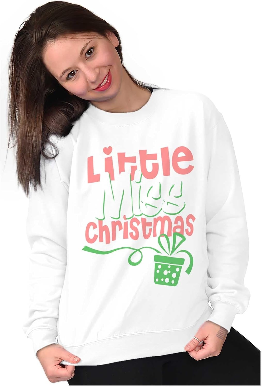 image:imageBrisco Brands Cute Little Miss Women Crewneck SweatshirtWhite