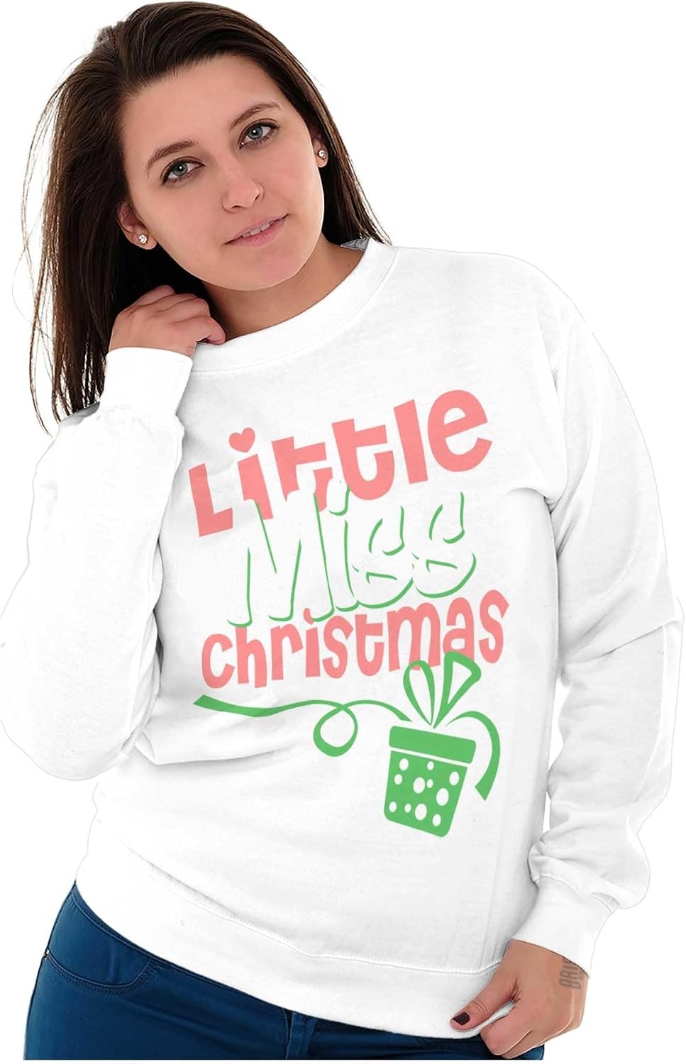 image:imageBrisco Brands Cute Little Miss Women Crewneck SweatshirtWhite