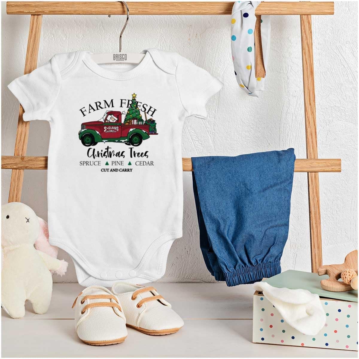 image:imageBrisco Brands Farm Fresh Christmas Tree Truck Baby Romper Boys or GirlsWhite