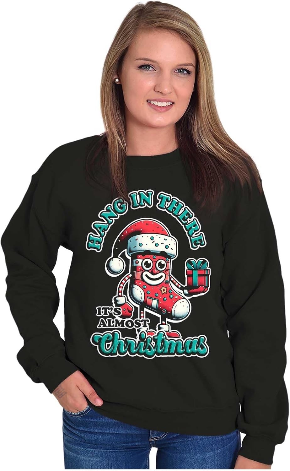image:imageBrisco Brands Hang In There Its Almost Christmas Sweatshirt for Men or WomenBlack