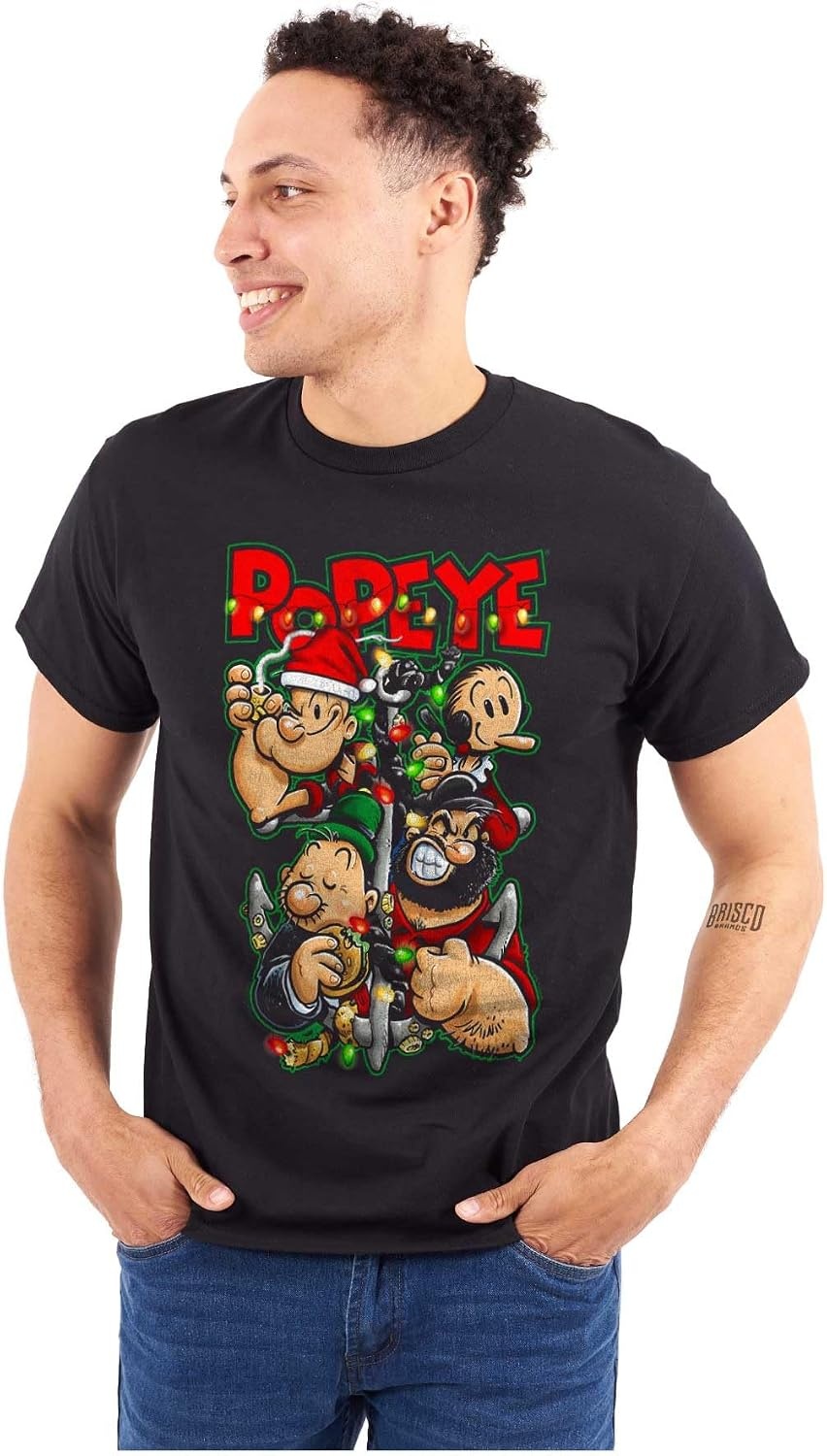 image:imageBrisco Brands Popeye Christmas Lights Crew Cartoon Graphic T Shirt Men or WomenBlack
