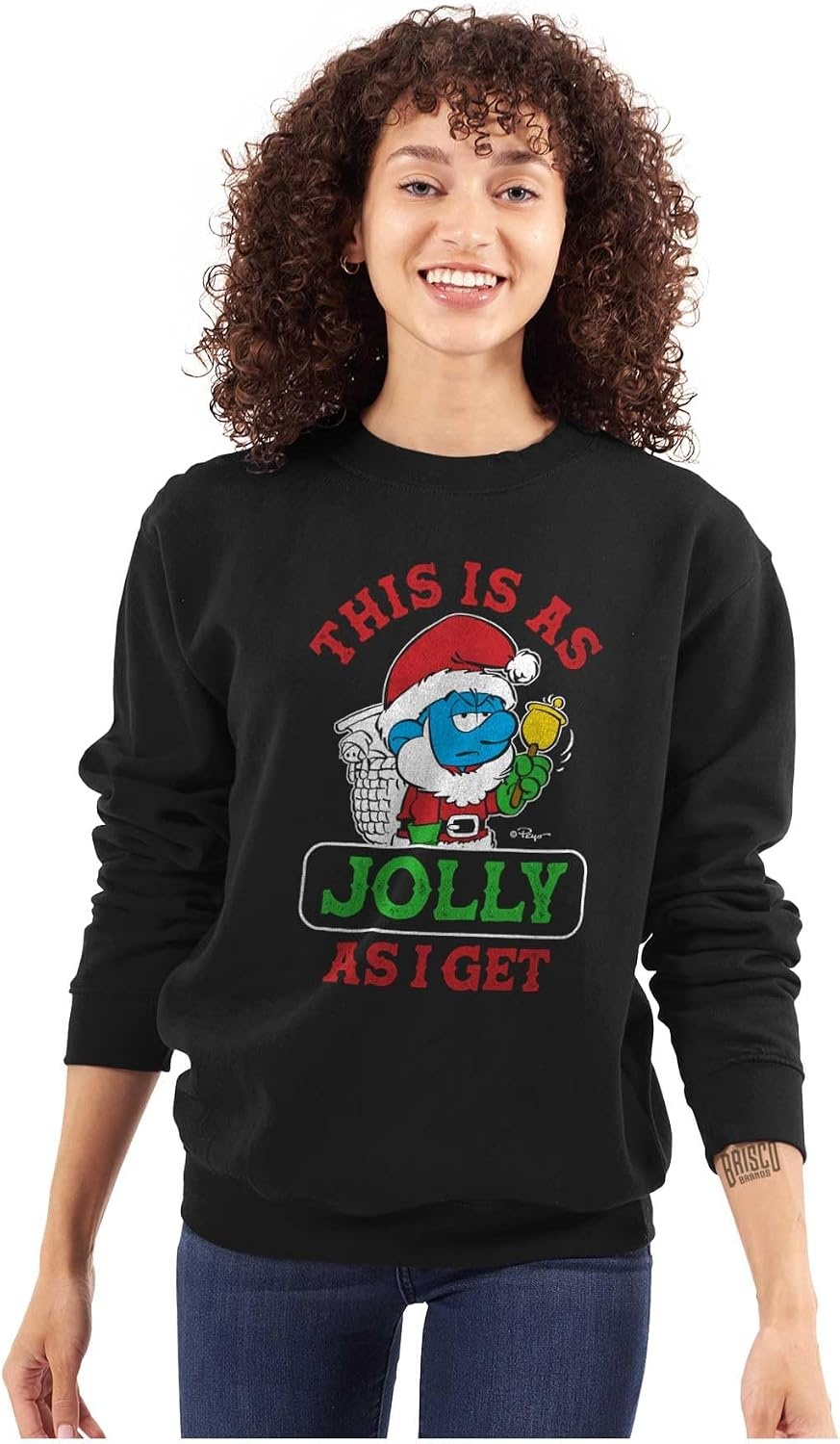 image:imageBrisco Brands Santa Grumpy Smurf Jolly Christmas Sweatshirt for Men or WomenBlack