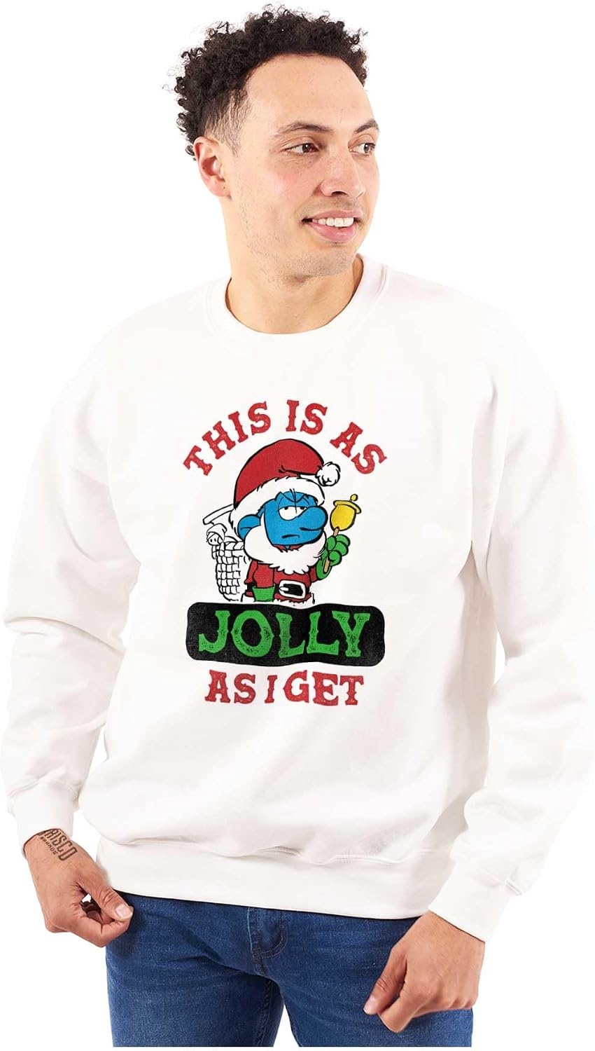 image:imageBrisco Brands Santa Grumpy Smurf Jolly Christmas Sweatshirt for Men or WomenWhite