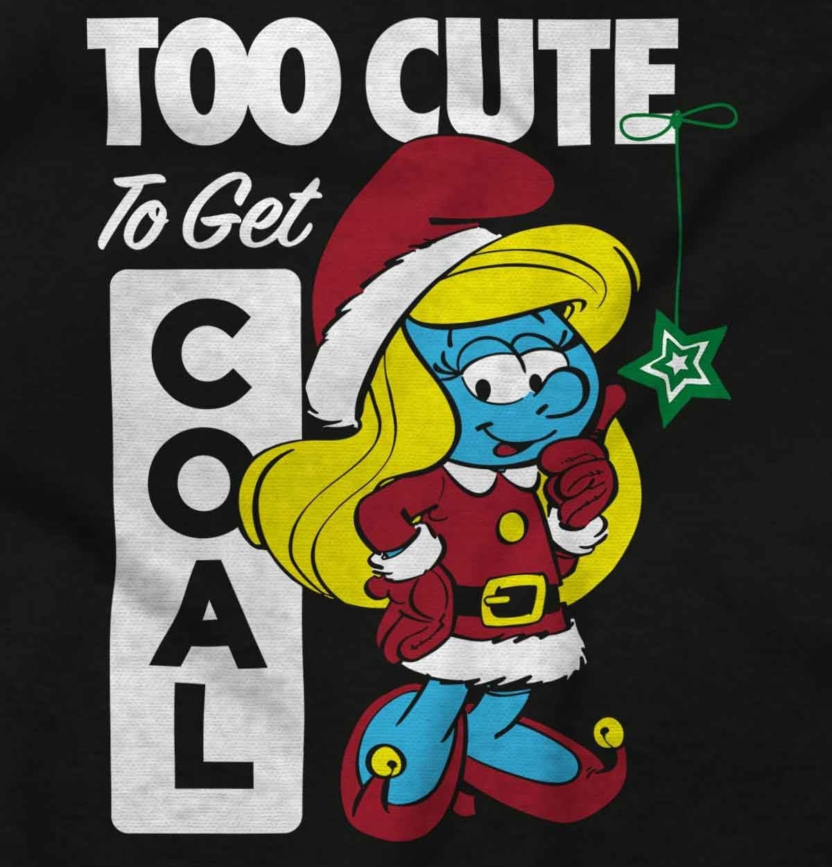 image:imageBrisco Brands Santa Smurfette Too Cute Christmas Womens Slim Fit Graphic TeeBlack