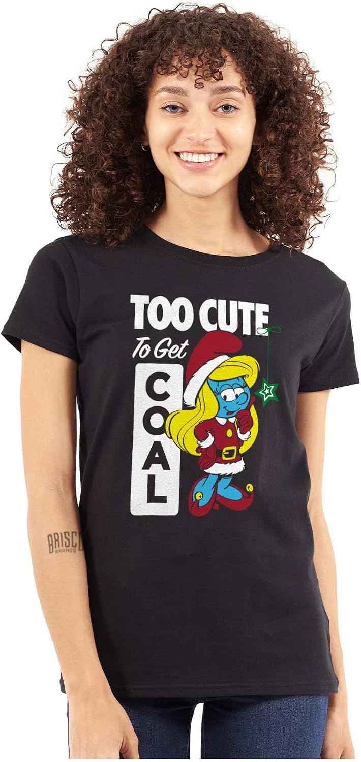 image:imageBrisco Brands Santa Smurfette Too Cute Christmas Womens Slim Fit Graphic TeeBlack