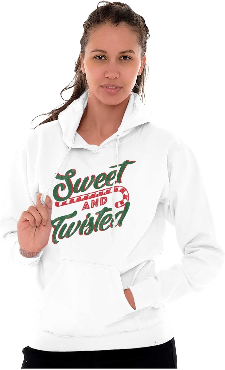 image:imageBrisco Brands Sweet Twisted Christmas Candy Cane Hoodie Sweatshirt WomenWhite