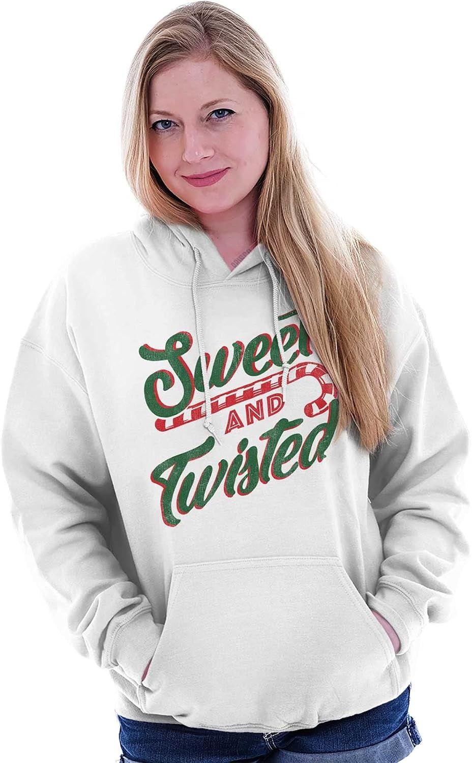 image:imageBrisco Brands Sweet Twisted Christmas Candy Cane Hoodie Sweatshirt WomenWhite