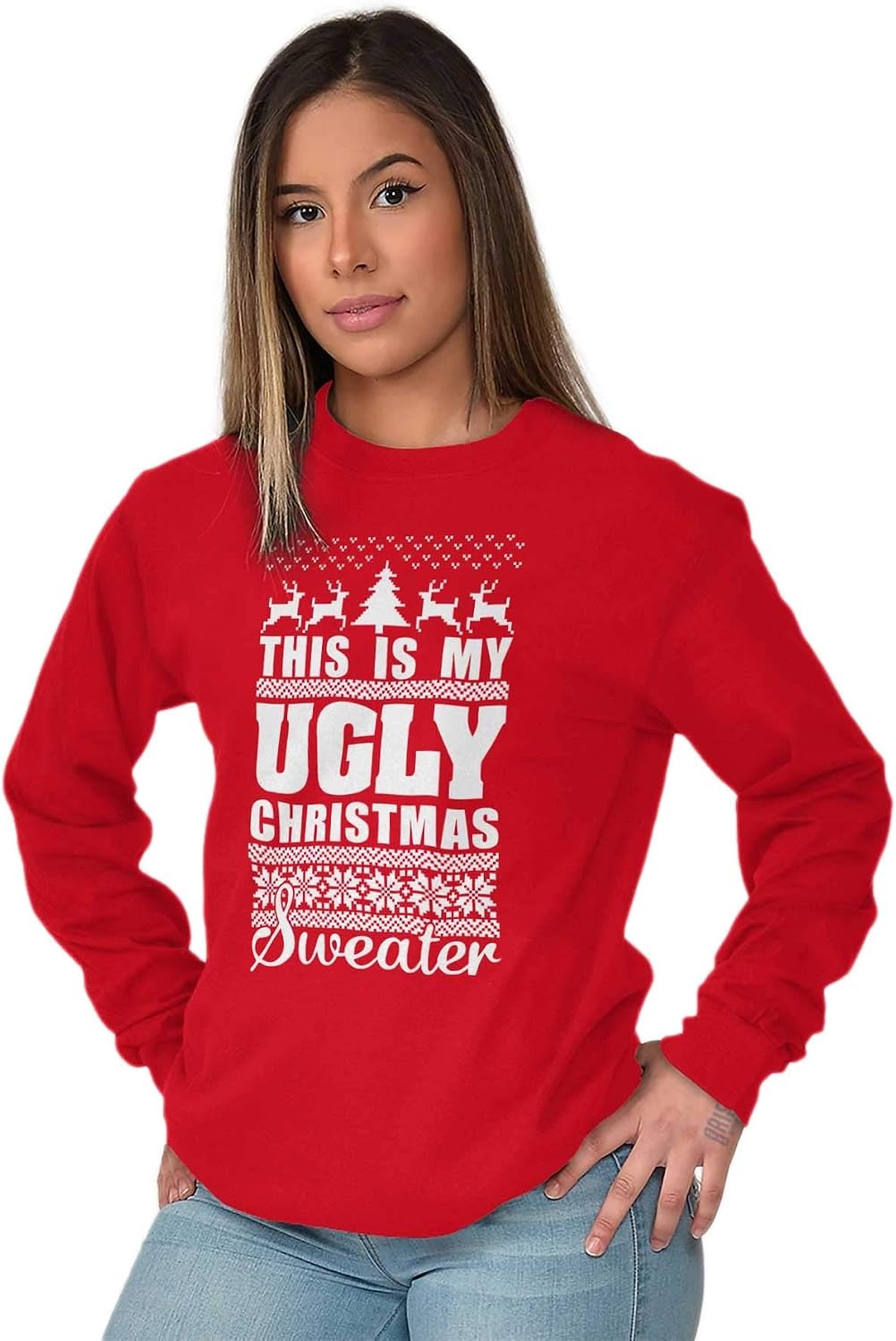 image:imageBrisco Brands This is My Ugly Christmas Sweater Long Sleeve Tshirt Men WomenRed