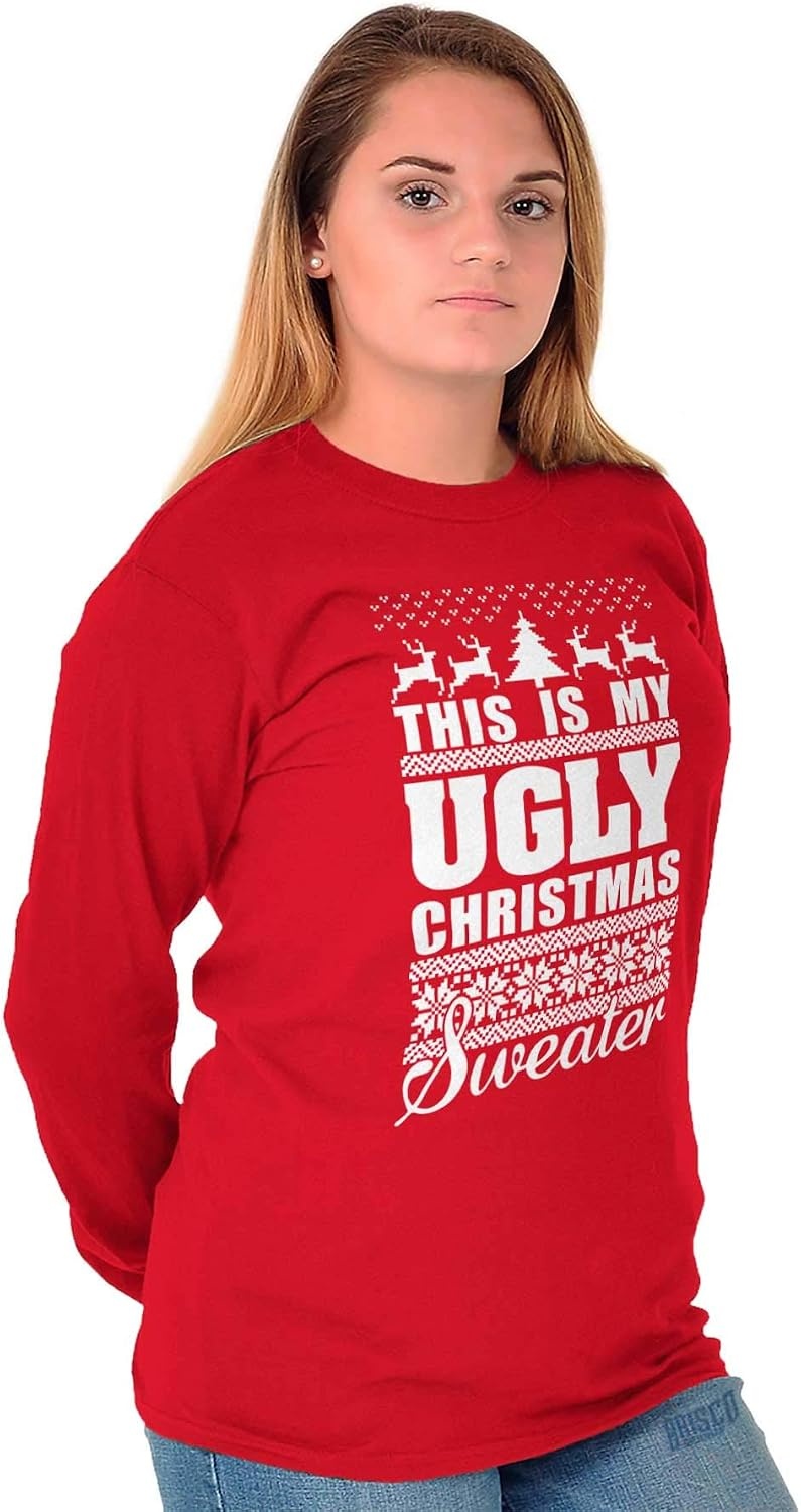 image:imageBrisco Brands This is My Ugly Christmas Sweater Long Sleeve Tshirt Men WomenRed
