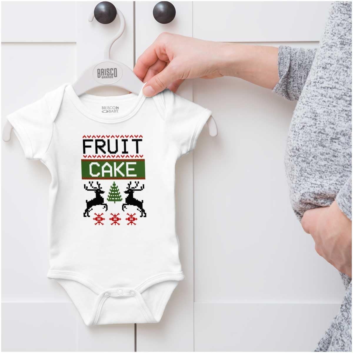 image:imageBrisco Brands Ugly Christmas Fruit Cake Pattern Baby Romper Boys or GirlsWhite