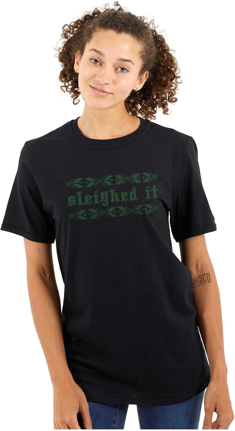 image:imageBrisco Brands Ugly Christmas Sleighed It Pattern Graphic T Shirt Men or WomenBlack
