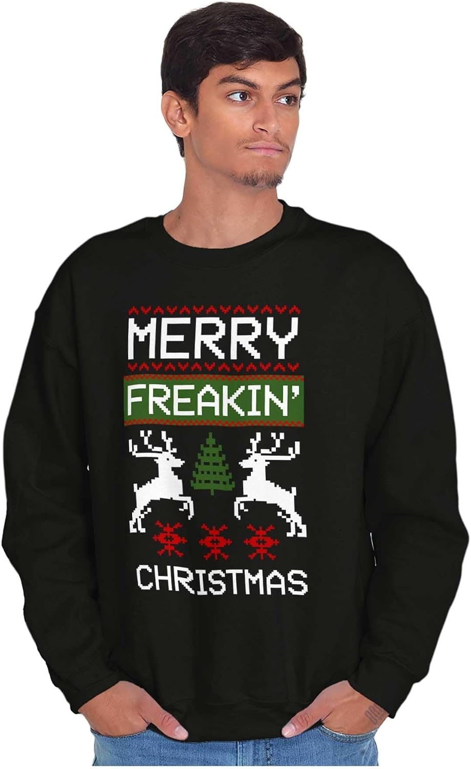 image:imageBrisco Brands Ugly Merry Freakin Christmas Pattern Sweatshirt for Men or WomenBlack