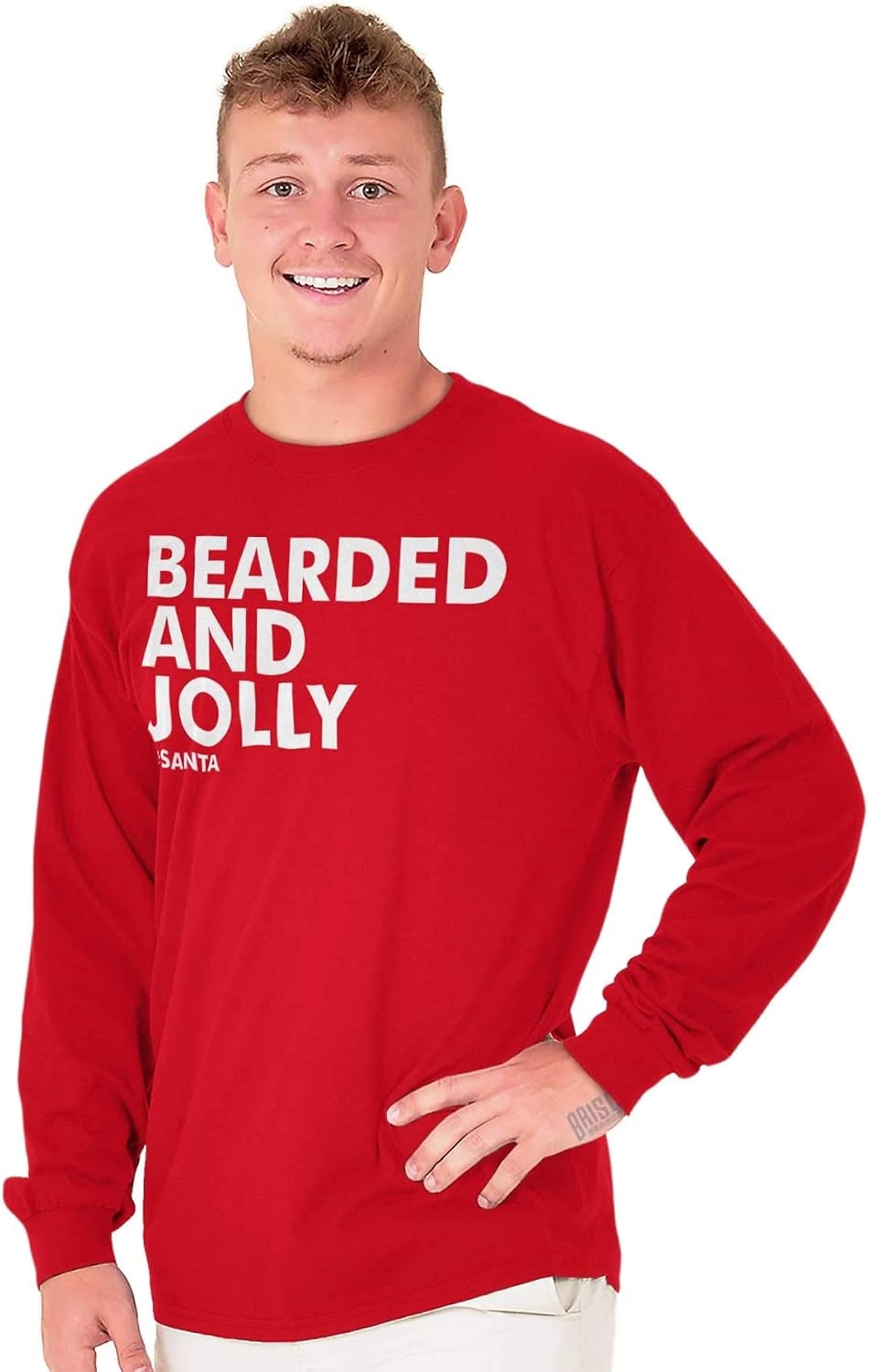 image:imageBrisco Brands Xmas Bearded and Jolly Hashtag Santa Mens Long Sleeve Tee T ShirtRed