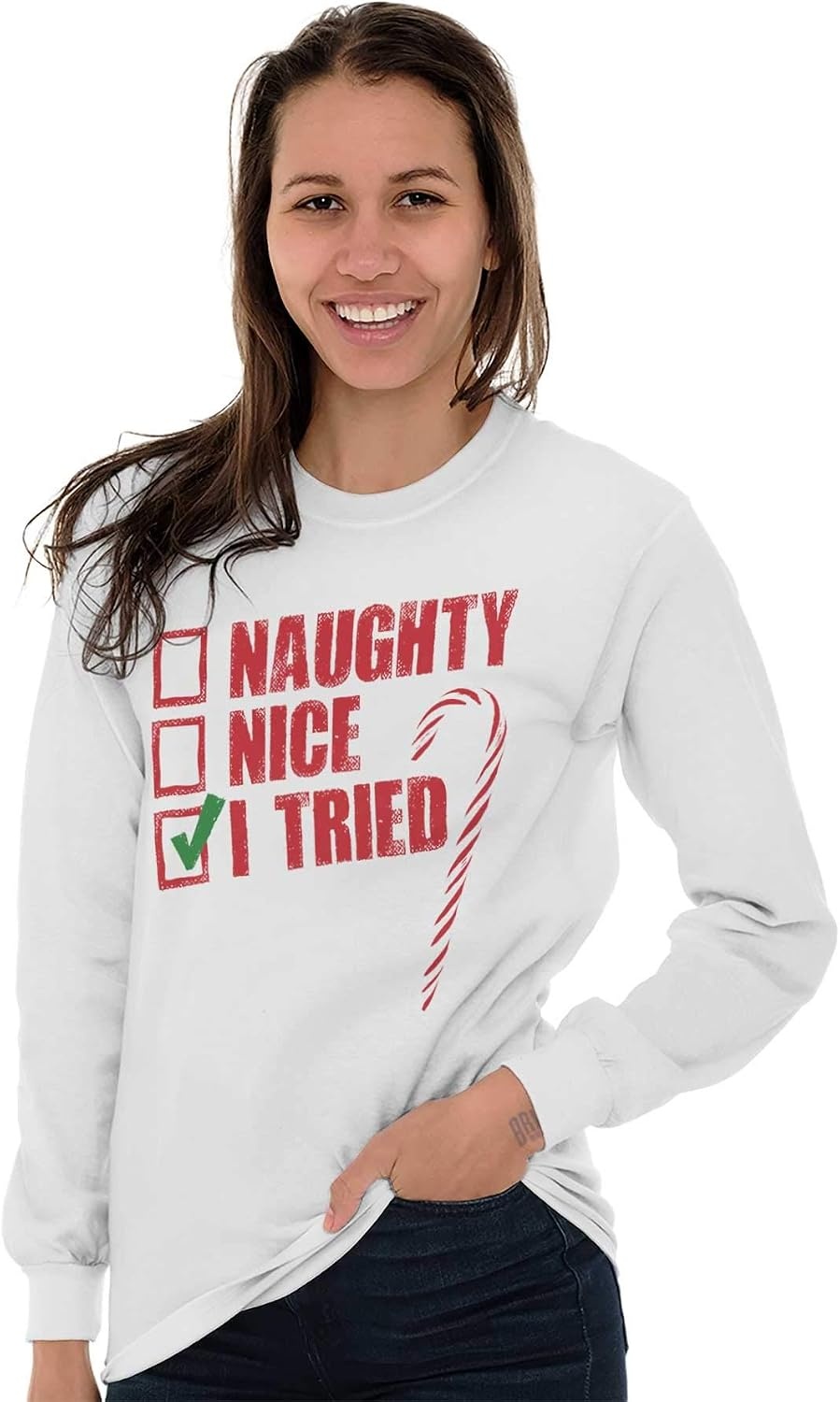 image:imageBrisco Brands Xmas Checklist Naughty Nice Tried Long Sleeve Tshirt Men WomenI Tried