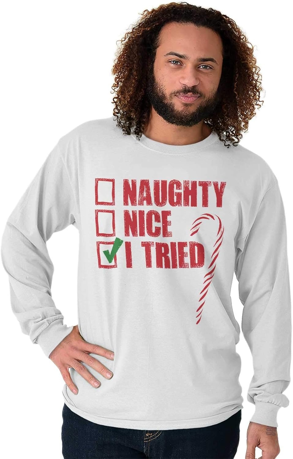 image:imageBrisco Brands Xmas Checklist Naughty Nice Tried Long Sleeve Tshirt Men WomenI Tried