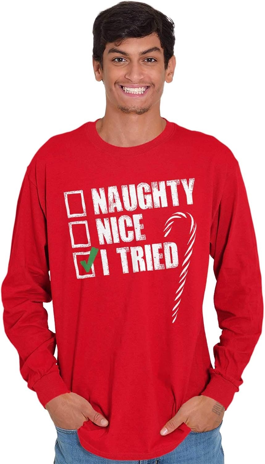 image:imageBrisco Brands Xmas Checklist Naughty Nice Tried Long Sleeve Tshirt Men WomenNaught Or Nice