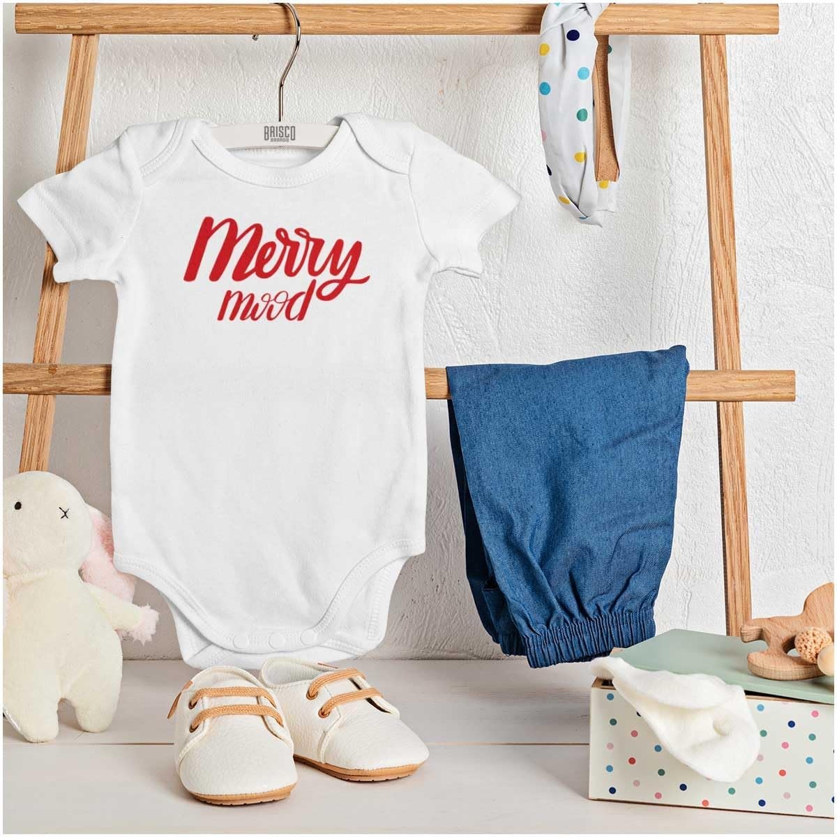 image:imageBrisco Brands Xmas Classic Christmas Merry Mood Baby Romper Boys or GirlsWhite