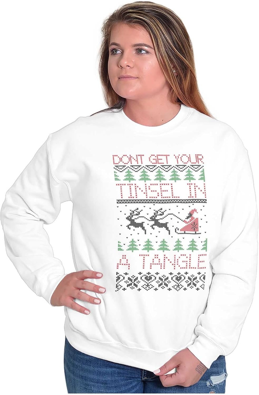 image:imageBrisco Brands Xmas Dont Get Tinsel in a Tangle Sweatshirt for Men or WomenWhite