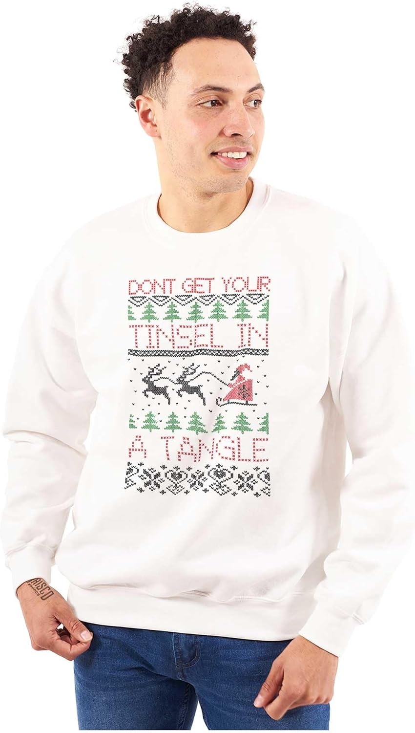 image:imageBrisco Brands Xmas Dont Get Tinsel in a Tangle Sweatshirt for Men or WomenWhite