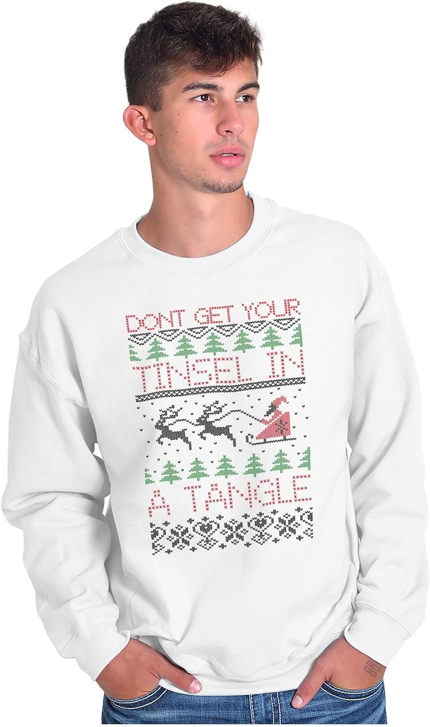 image:imageBrisco Brands Xmas Dont Get Tinsel in a Tangle Sweatshirt for Men or WomenWhite