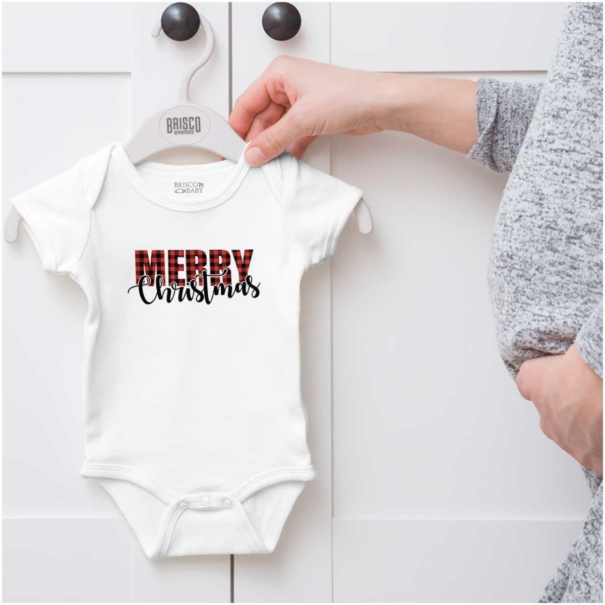 image:imageBrisco Brands Xmas Holiday Plaid Merry Christmas Baby Romper Boys or GirlsWhite