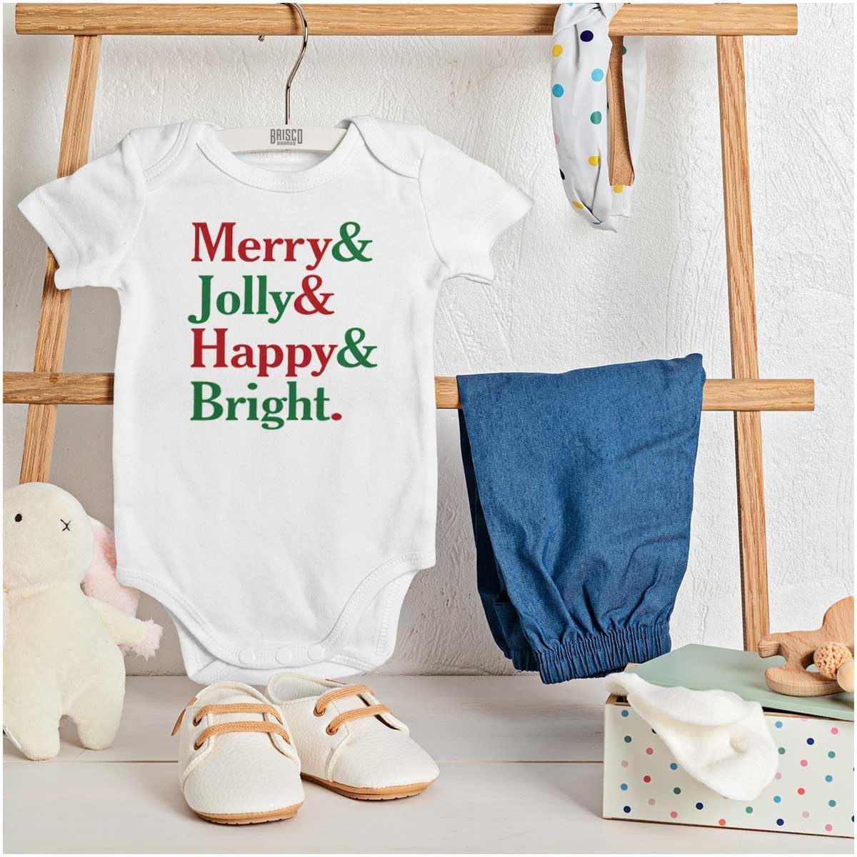 image:imageChristmas Merry Jolly Happy Bright Baby Romper Boys or GirlsWhite