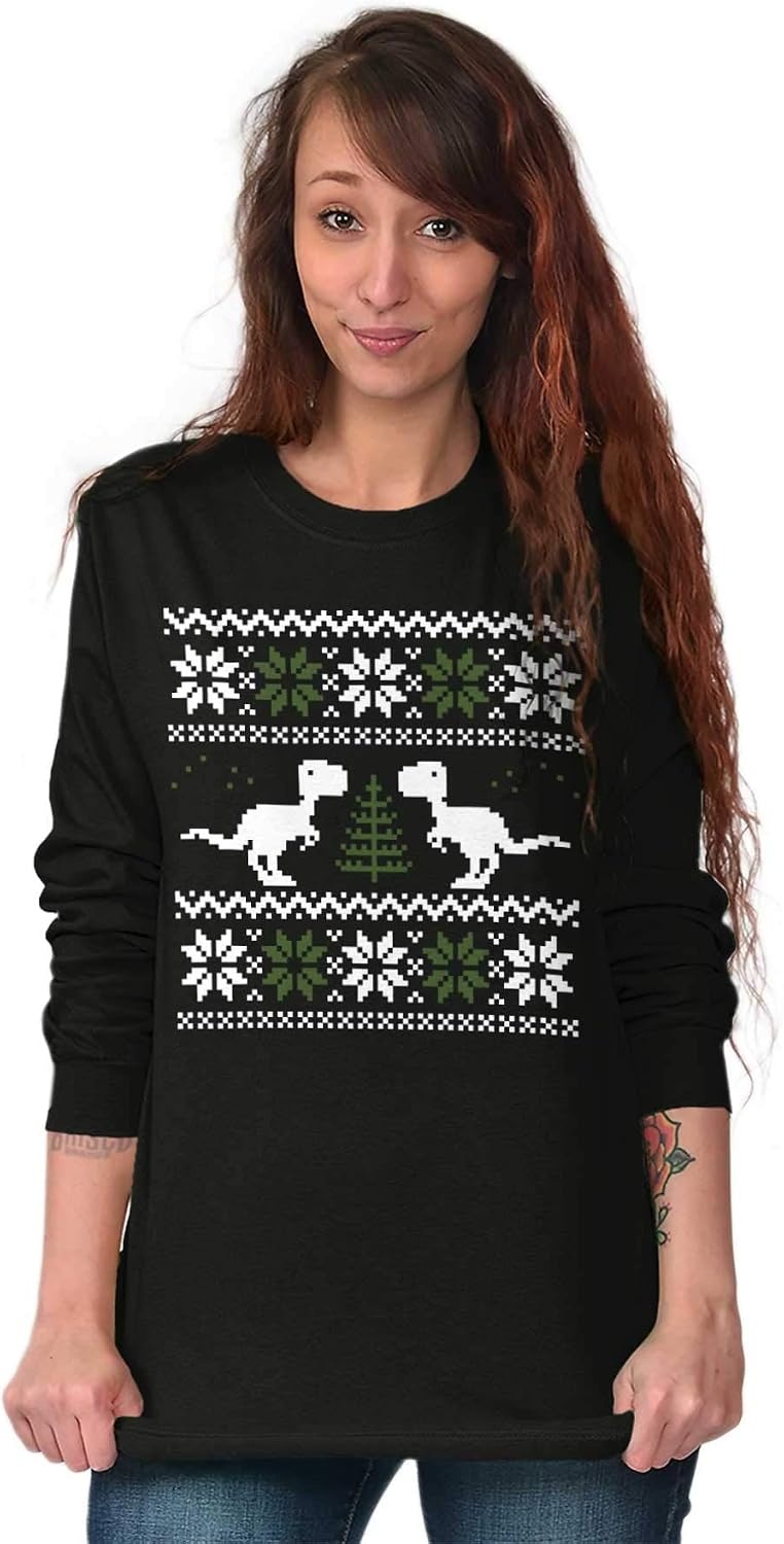 image:imageChristmas TRex Dinosaur Party Long Sleeve Tshirt Men WomenBlack
