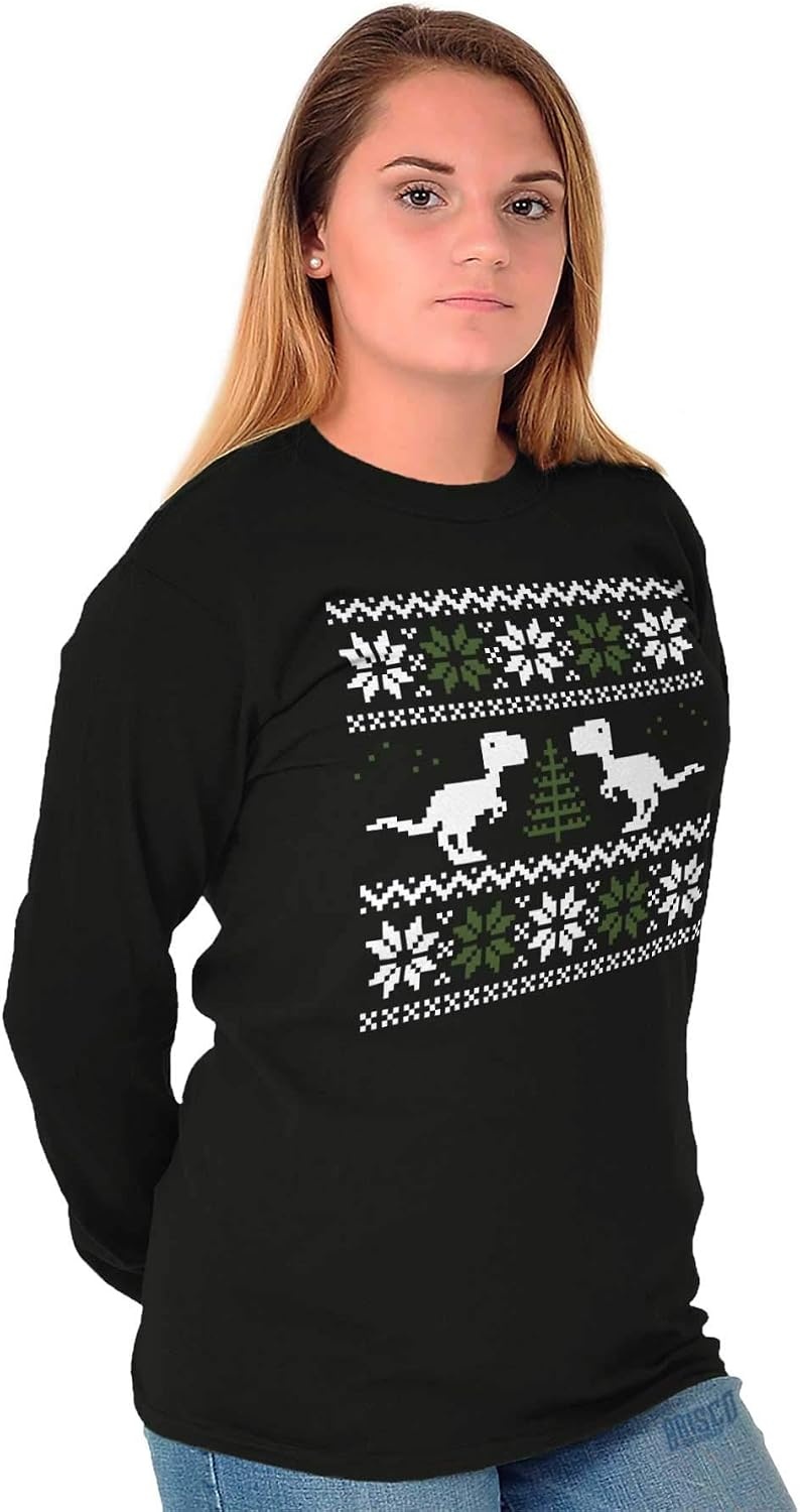 image:imageChristmas TRex Dinosaur Party Long Sleeve Tshirt Men WomenBlack