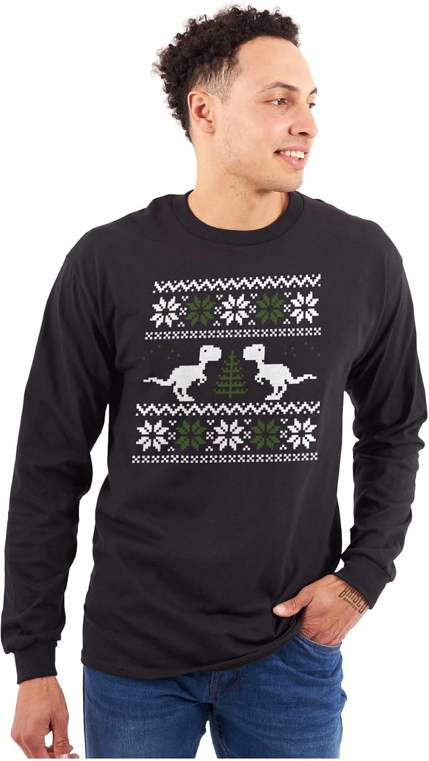 image:imageChristmas TRex Dinosaur Party Long Sleeve Tshirt Men WomenBlack