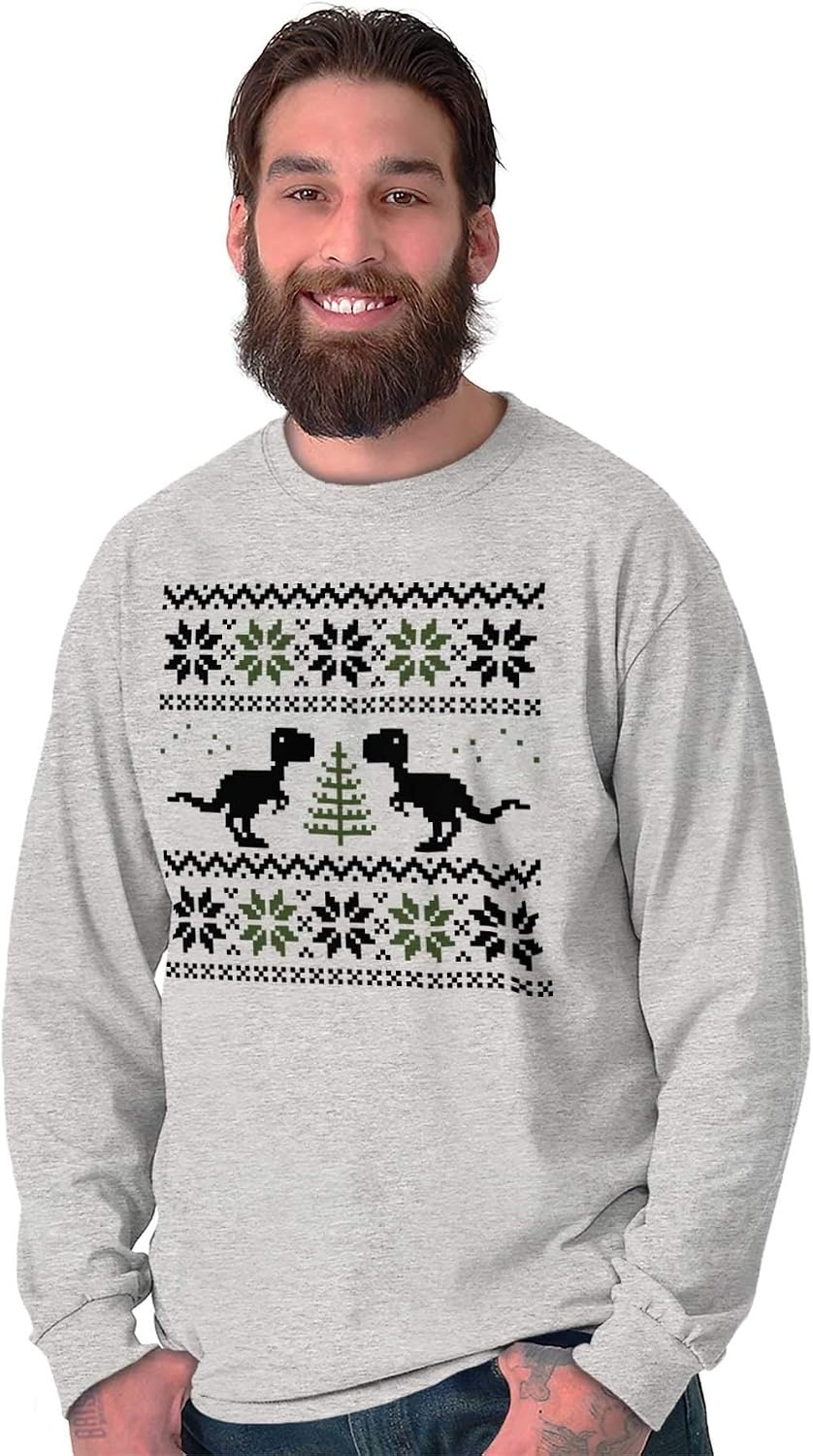 image:imageChristmas TRex Dinosaur Party Long Sleeve Tshirt Men WomenSport Grey