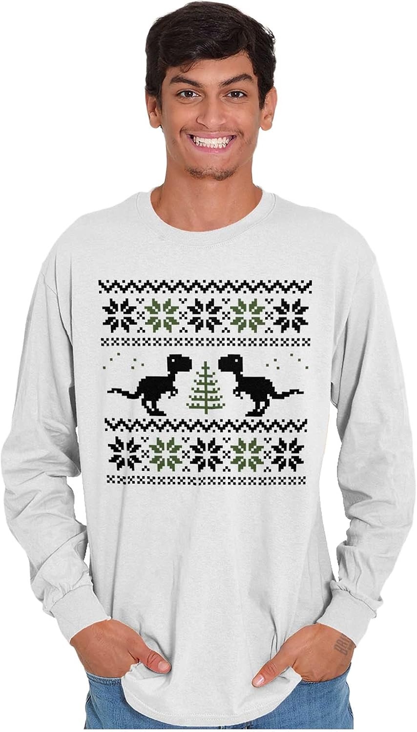 image:imageChristmas TRex Dinosaur Party Long Sleeve Tshirt Men WomenWhite