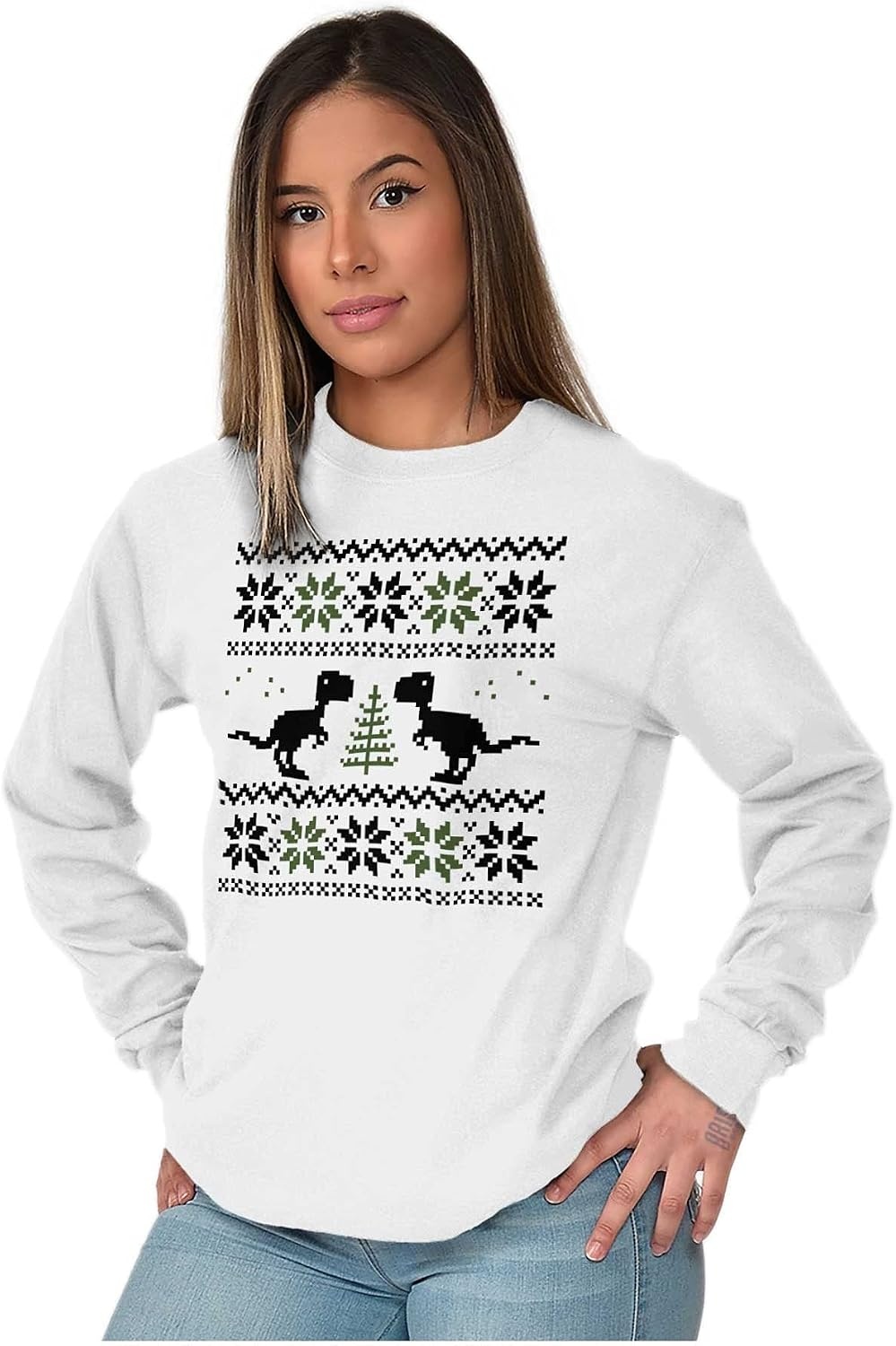image:imageChristmas TRex Dinosaur Party Long Sleeve Tshirt Men WomenWhite