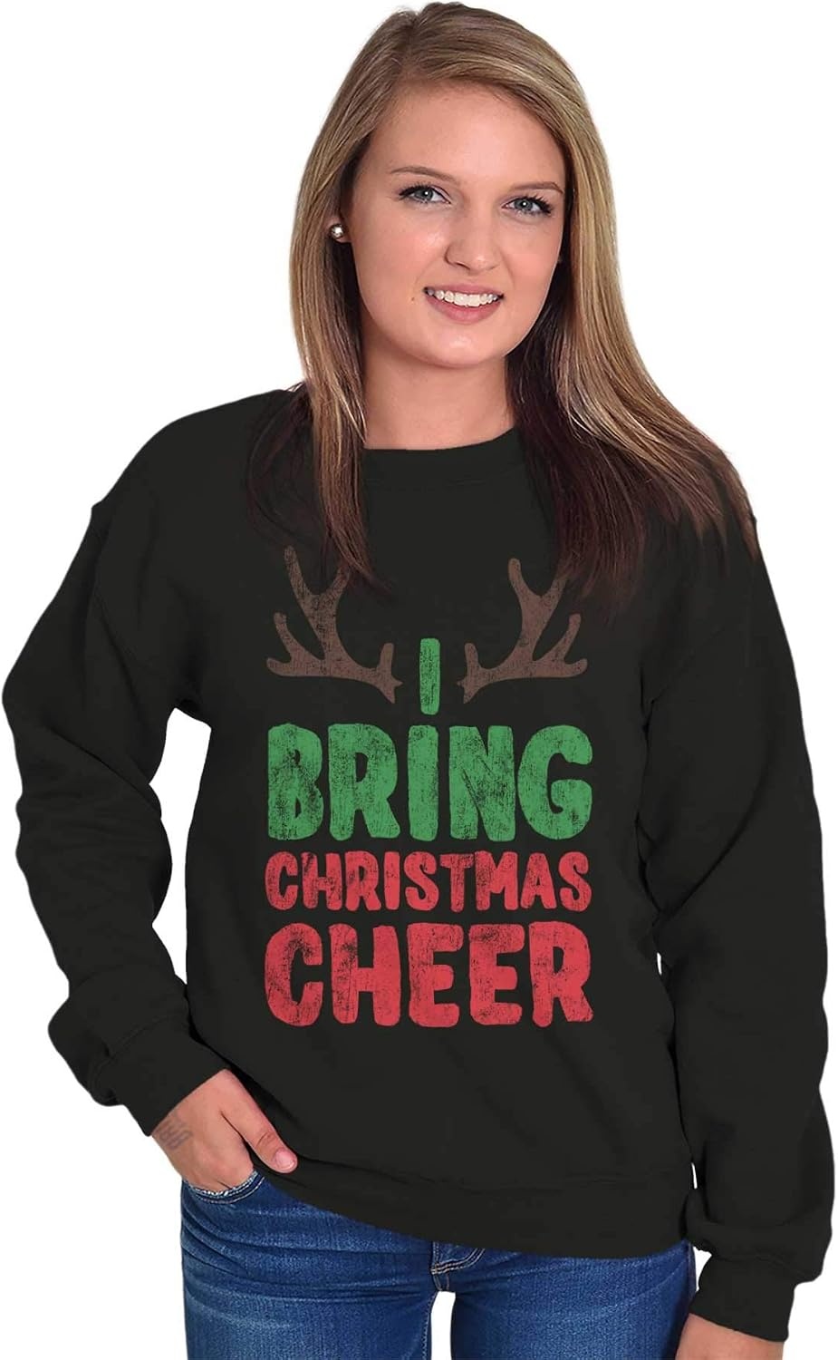 image:imageClassic Teaze Bring Christmas Cheer Reindeer Antler Sweatshirt for Men or WomenBlack