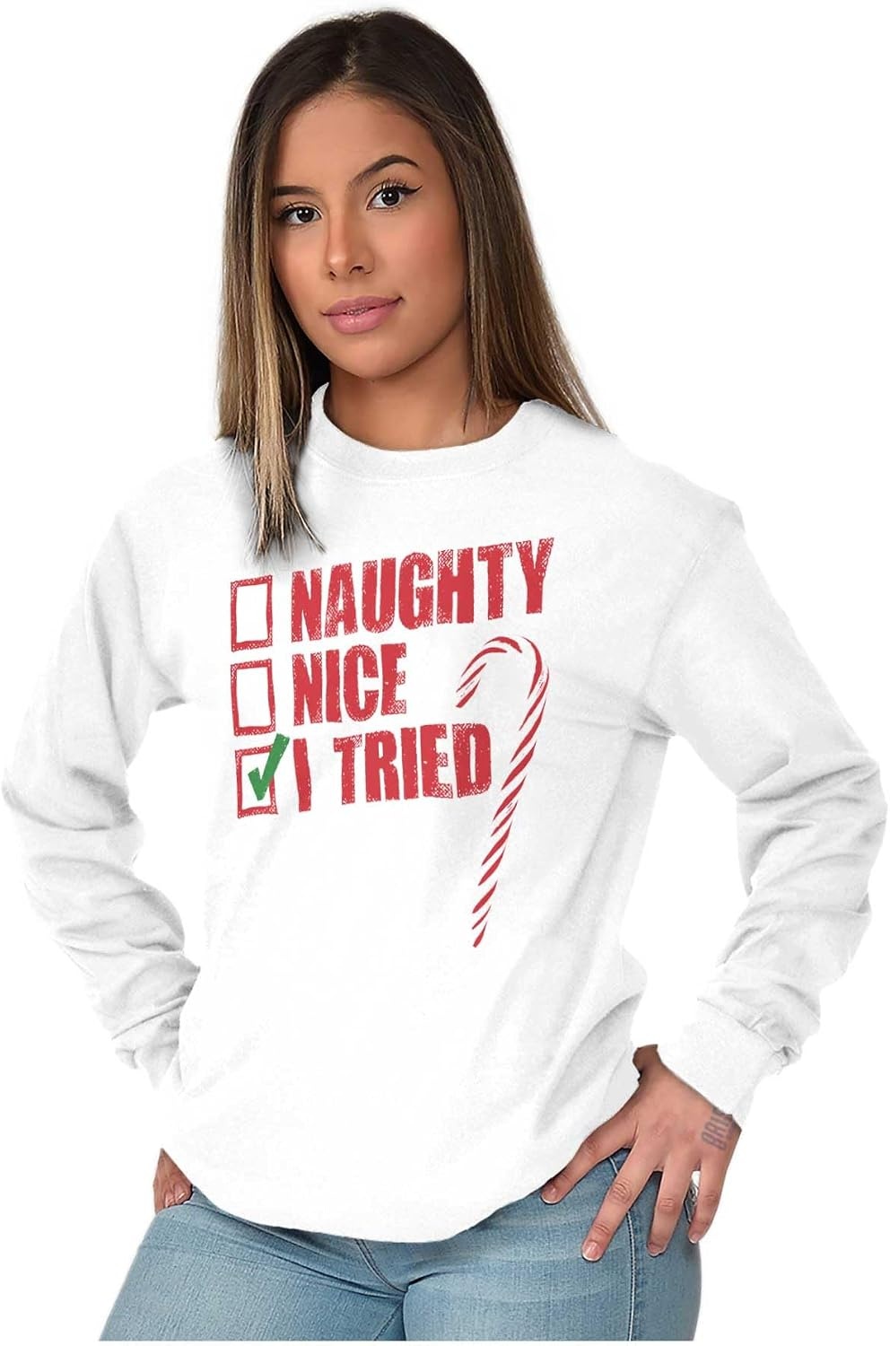 image:imageClassic Teaze Xmas Checklist Naughty Nice Tried Long Sleeve Tshirt Men WomenWhite