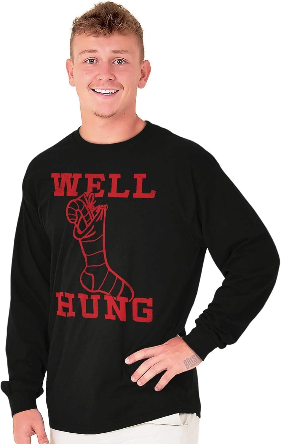 image:imageFunny Christmas Stocking Well Hung Mens Long Sleeve Tee T ShirtBlack