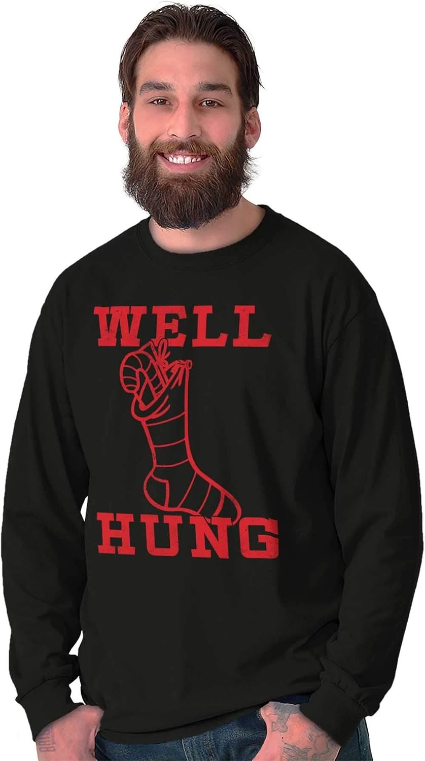 image:imageFunny Christmas Stocking Well Hung Mens Long Sleeve Tee T ShirtBlack