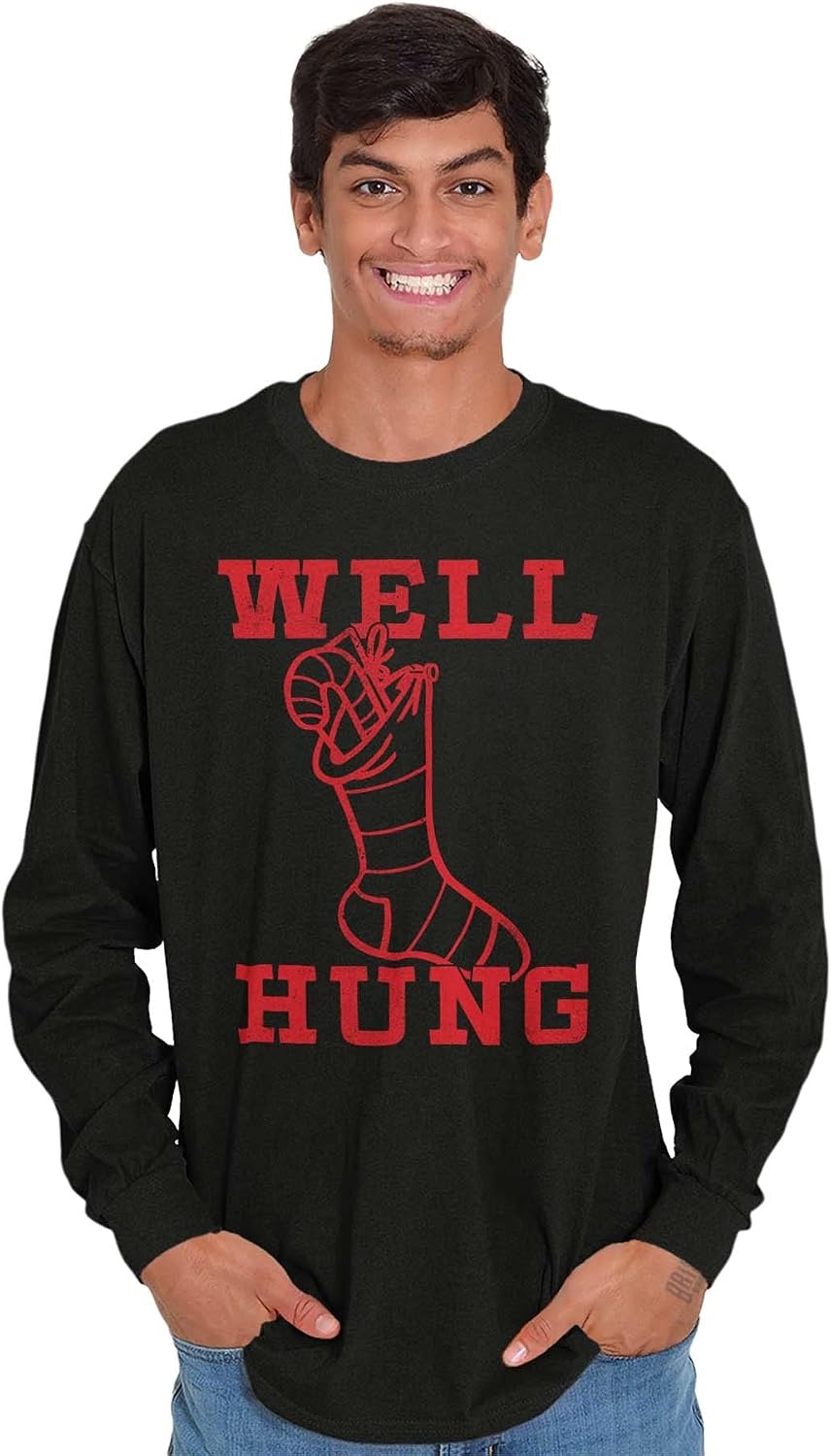 image:imageFunny Christmas Stocking Well Hung Mens Long Sleeve Tee T ShirtBlack