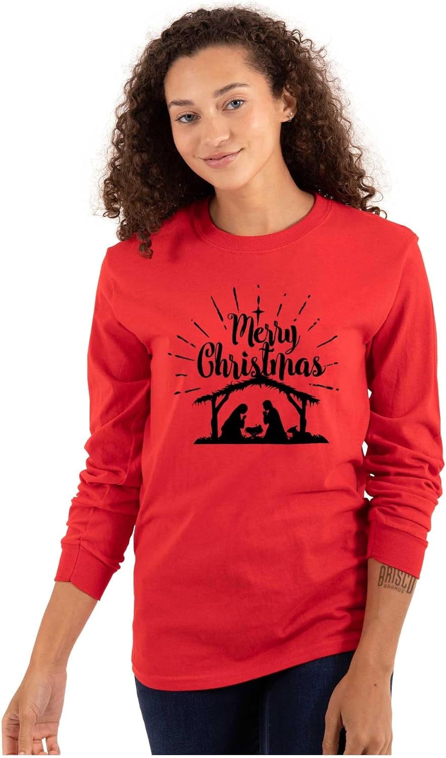 image:imageMerry Christmas Nativity Scene Jesus Womens Long Sleeve T ShirtRed