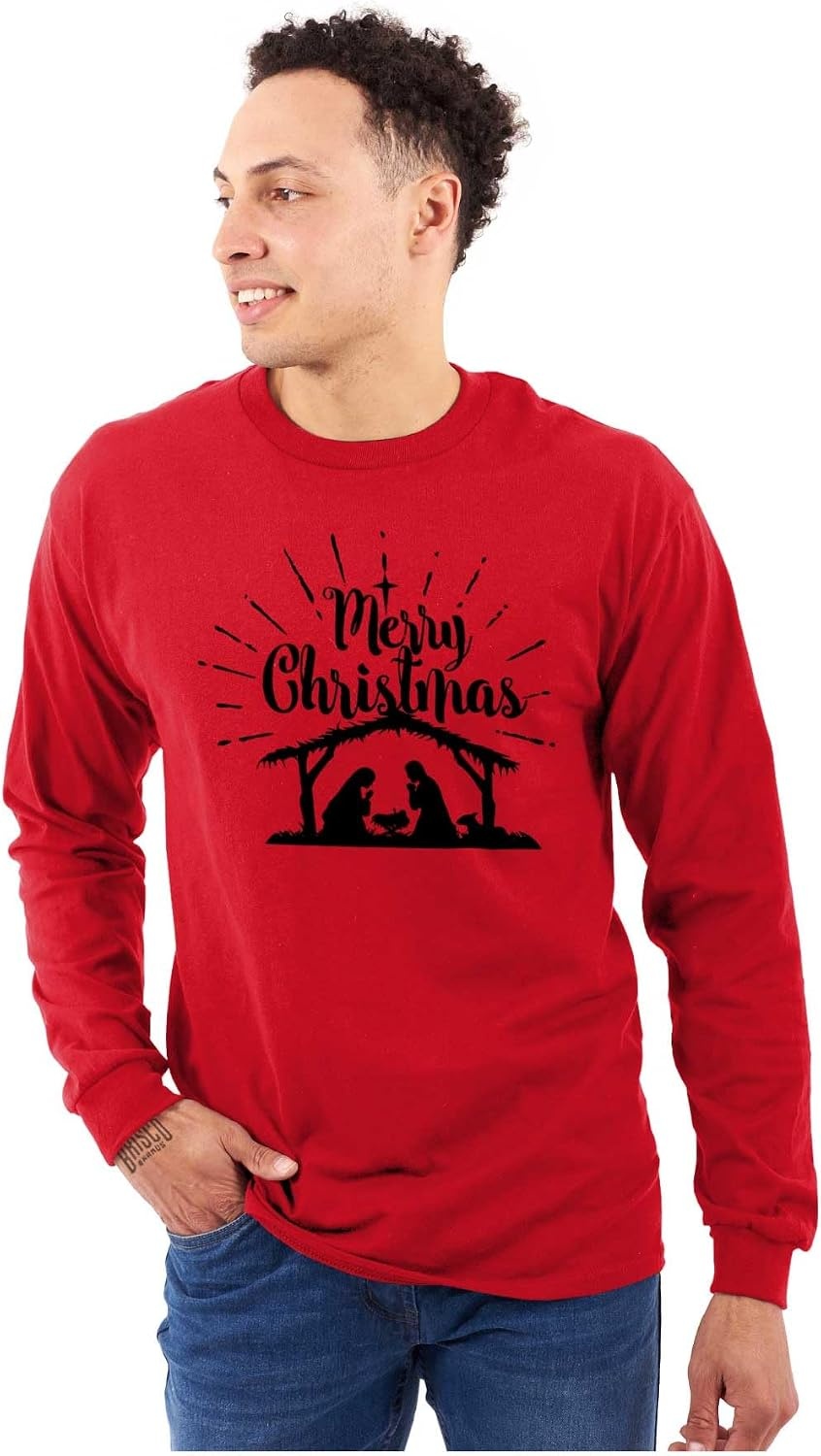 image:imageMerry Christmas Nativity Scene Jesus Womens Long Sleeve T ShirtRed