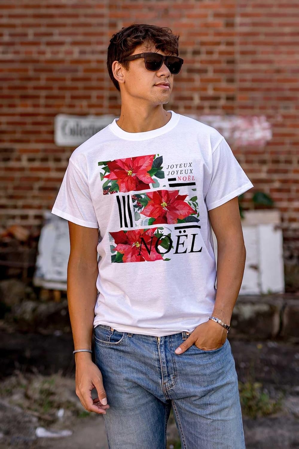 image:imageNoel Poinsettia Christmas Flower Graphic T Shirt Men or WomenWhite