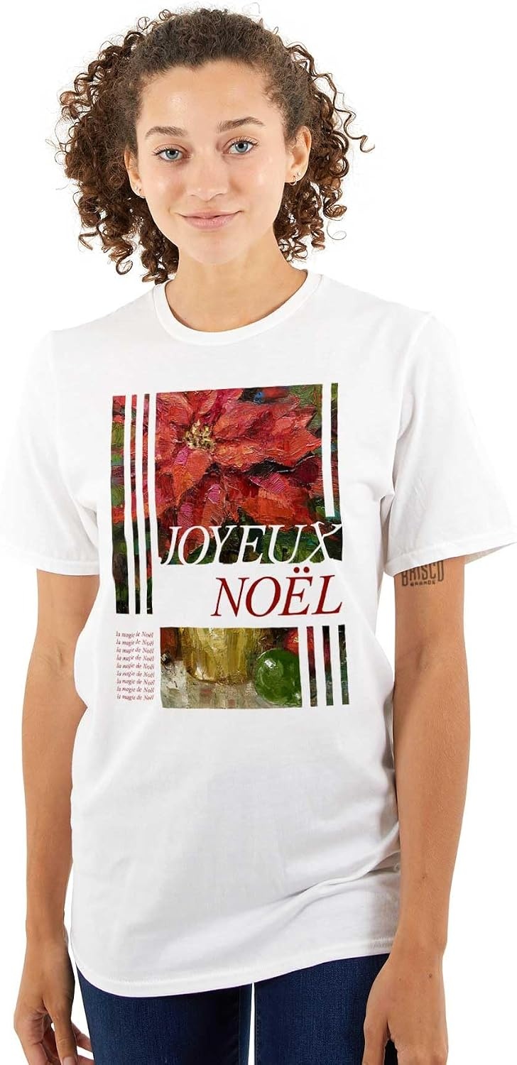 image:imagePoinsettia Christmas Joyeux Noel Graphic T Shirt Men or WomenWhite